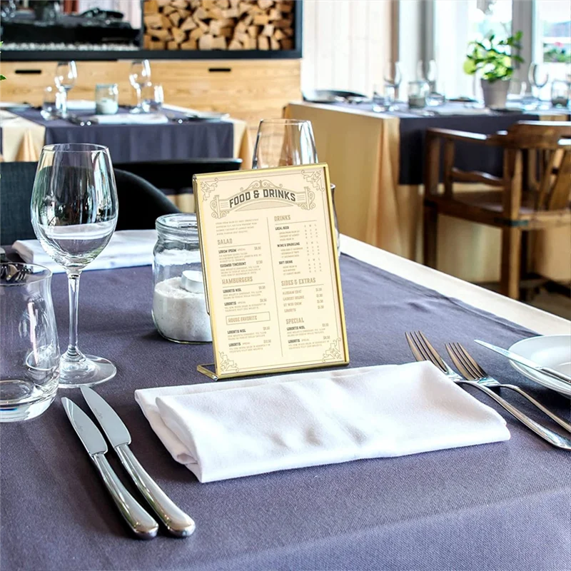 Abrb-moldura dourada acrílica, suporte de sinal de mesa com parte traseira inclinada para cartão de mesa de casamento, sinais de restaurante, fotos