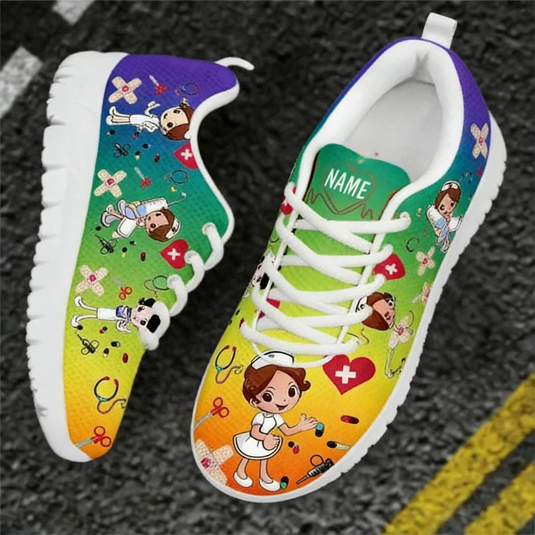 다채로운 만화 간호사 운동화 여성 신발 맞춤 이름 의사 - Men Shoes Name 리뷰 및 가격