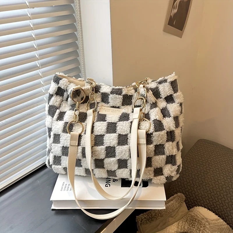 Fashionable Checkered Pattern Handbag, Fashionable Shoulder Bag, Women's Casual Handbag And Wallet For Commuting