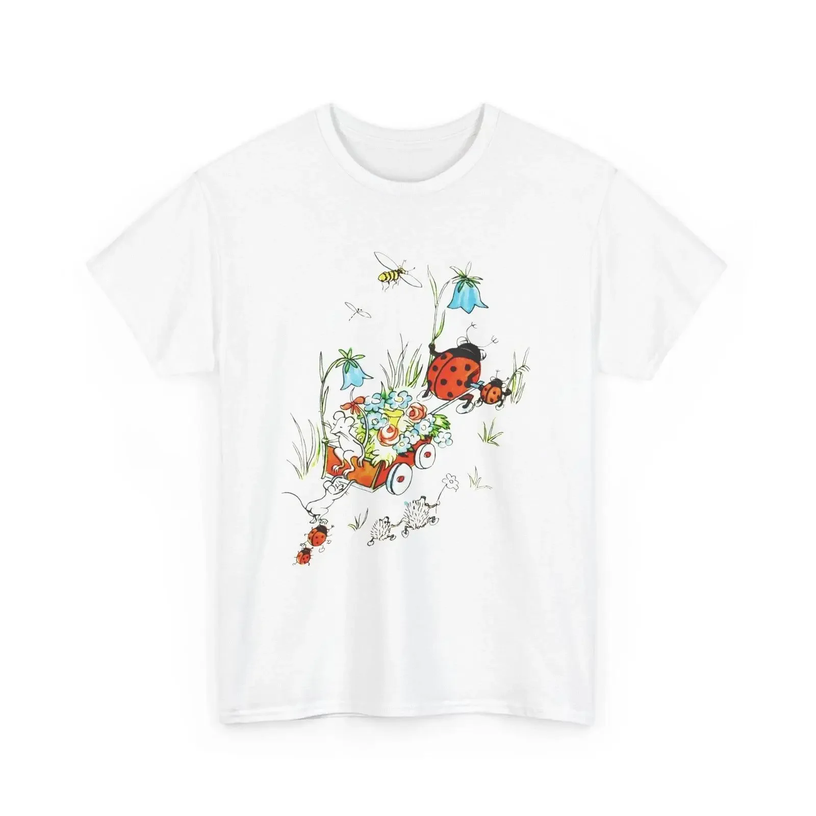 vintage postcard mouse and lady buggy reproduction t shirt vintage Washed Unisex Soft Casual Comfortable Stylish Slightly