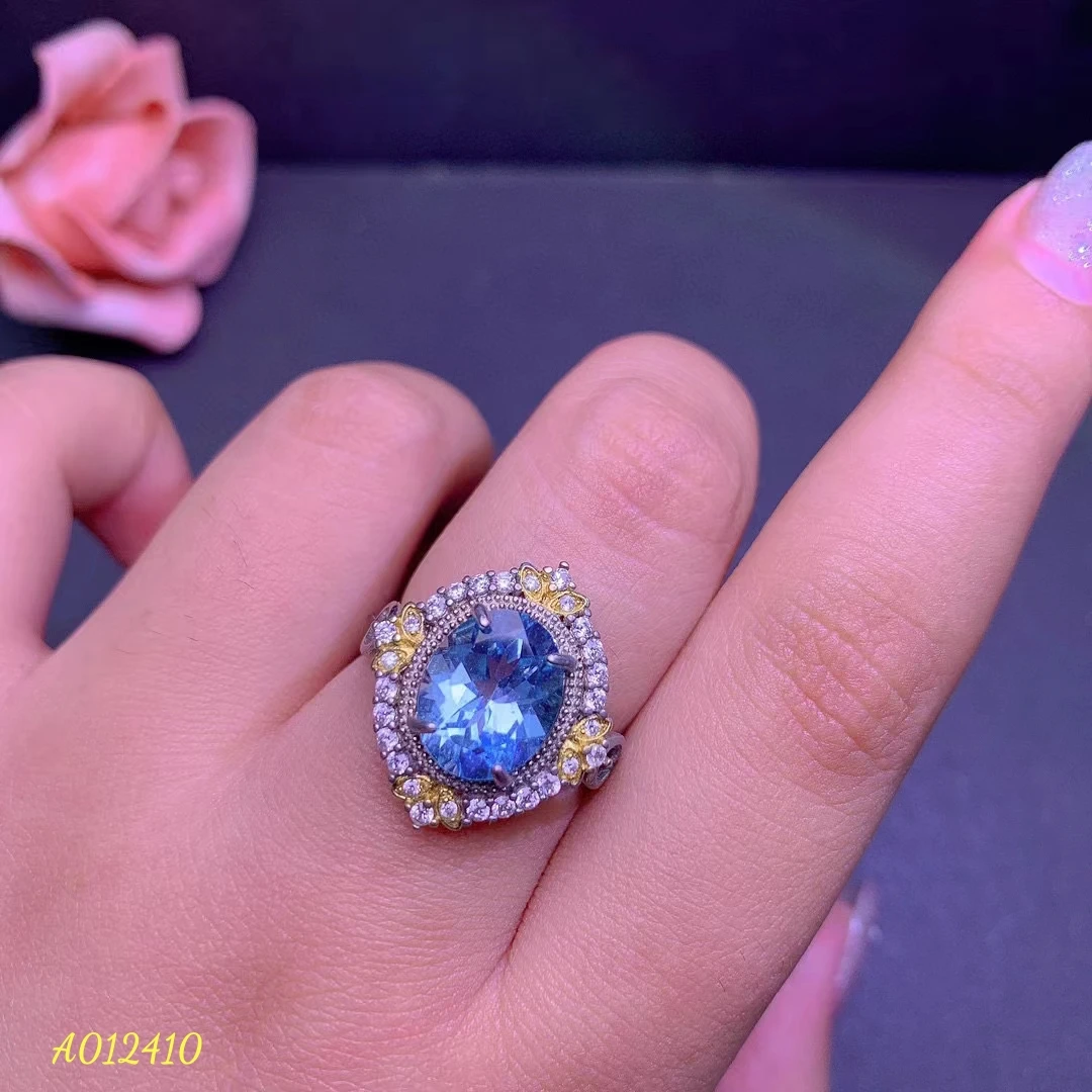 Fine Jewelry Natural Blue Topaz Women's Ring S925 Pure Silver Exquisite Inlaid Gems Support Testing Birthday Party Wedding Gift