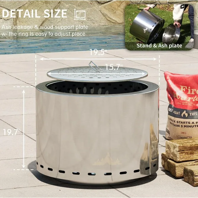 

Outdoor Charcoal Grill Stainless Steel Smokeless Campfire Indoor Patio Use Portable Fire Pit Courtyard Heating