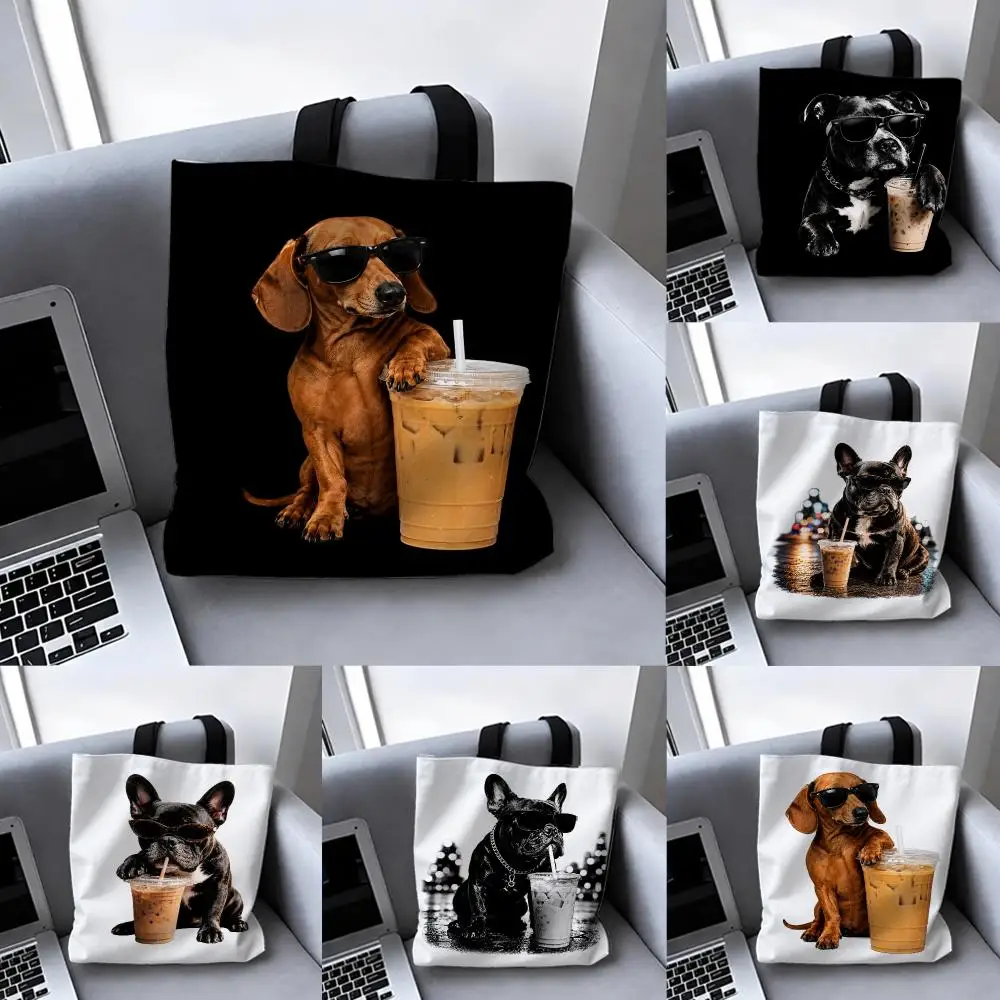 Harajuku Dog Juice Graphic  Storage Bags Canvas tote bag suitable for work school, daily commuting and other occasions