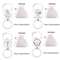 10pcs Personalized Stainless Steel Beer Bottle Opener Keychains Keyrings Engraved Wedding Party Gift Favor Openers Organza Bag