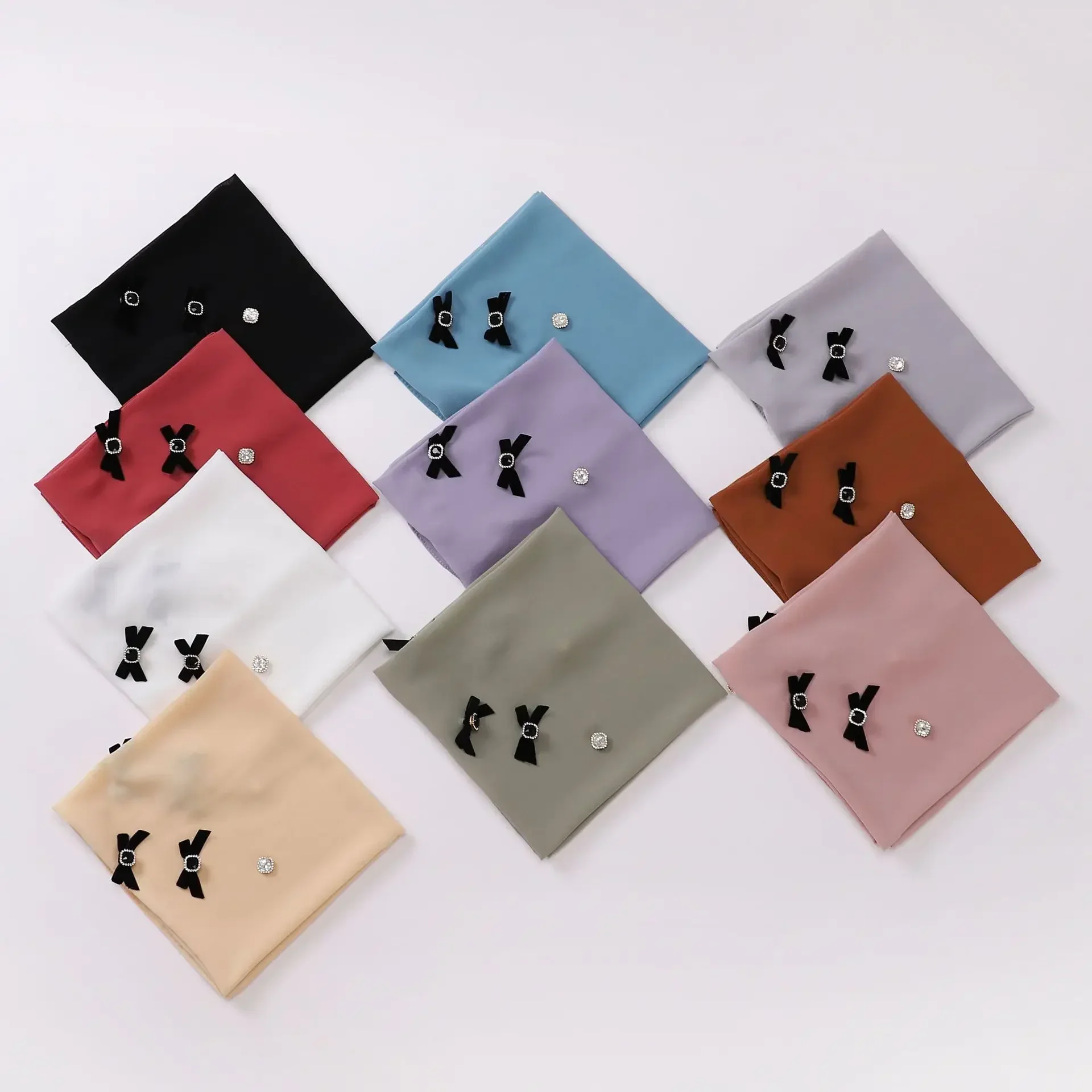 

90*90cm Headwrap Bow Diamond Pearl Chiffon Square Scarf Muslim Hijabs Women Fashion Bandanas Kerchief Headband Shawl Wrap Turban