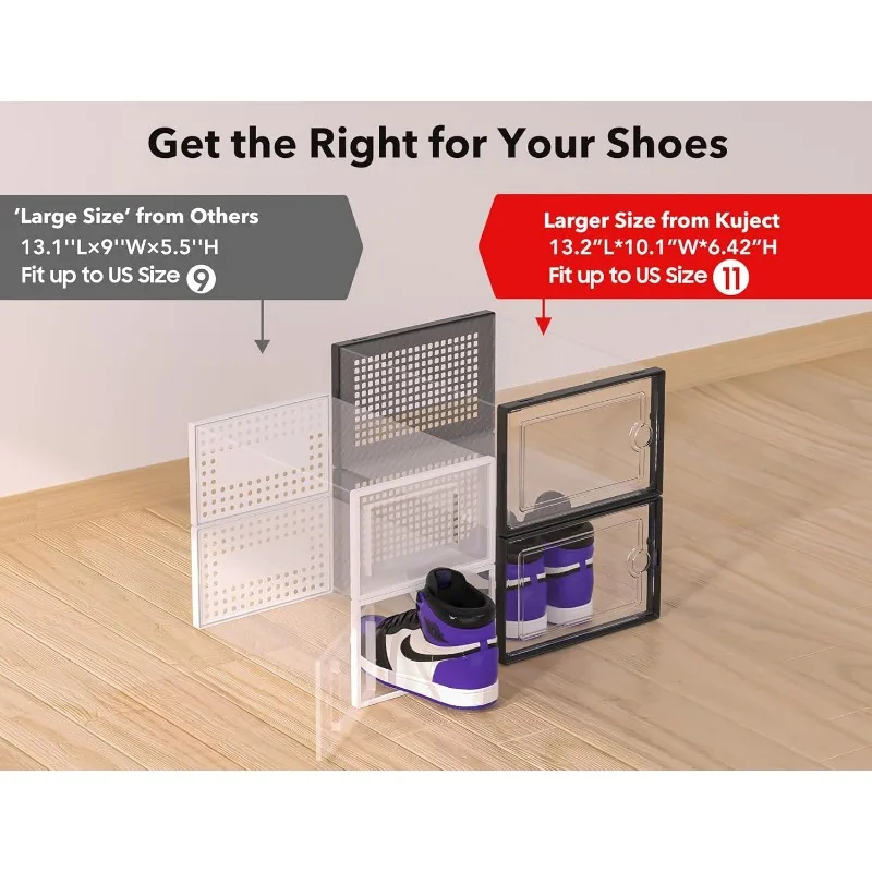 X-Large Shoe Storage Boxes Organizers Clear Plastic Stackable 12 Pack, Shoe Rack & Holder Substitute, Sneaker Containers