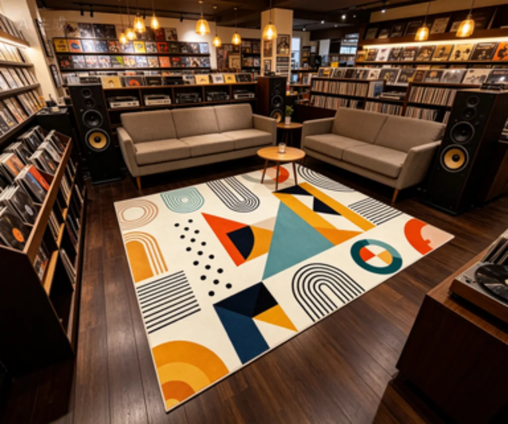 Colorful Geometric Combo Rug, Morandi Abstract Carpet, Square Dot Line Store Rug, Large Color Block Geometric Carpet.