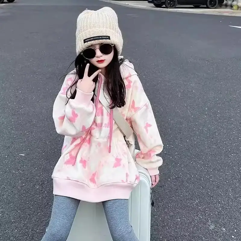 2026 New Autumn Winter Girls Hoodie Thick Fleece Oversized Korean Casual Long Sleeve Sweatshirt