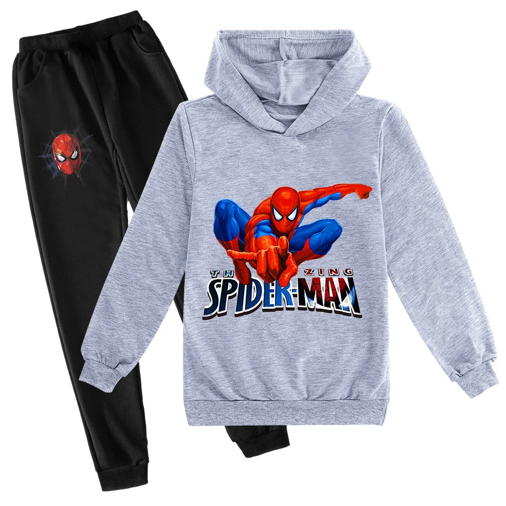 Casual Kids Clothes Spiderman Cartoon Anime Graphic 2 Piece Hoodies Set Clothing Cool Clothing Boys Tracksuit Children