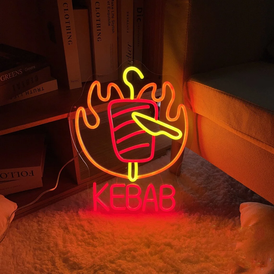 Kebab Neon Sign Shawarma Neon Sign Food Meat Led Sign  Restaurant Signage Sign Restaurant Food Neon Sign Art Skull01 Art