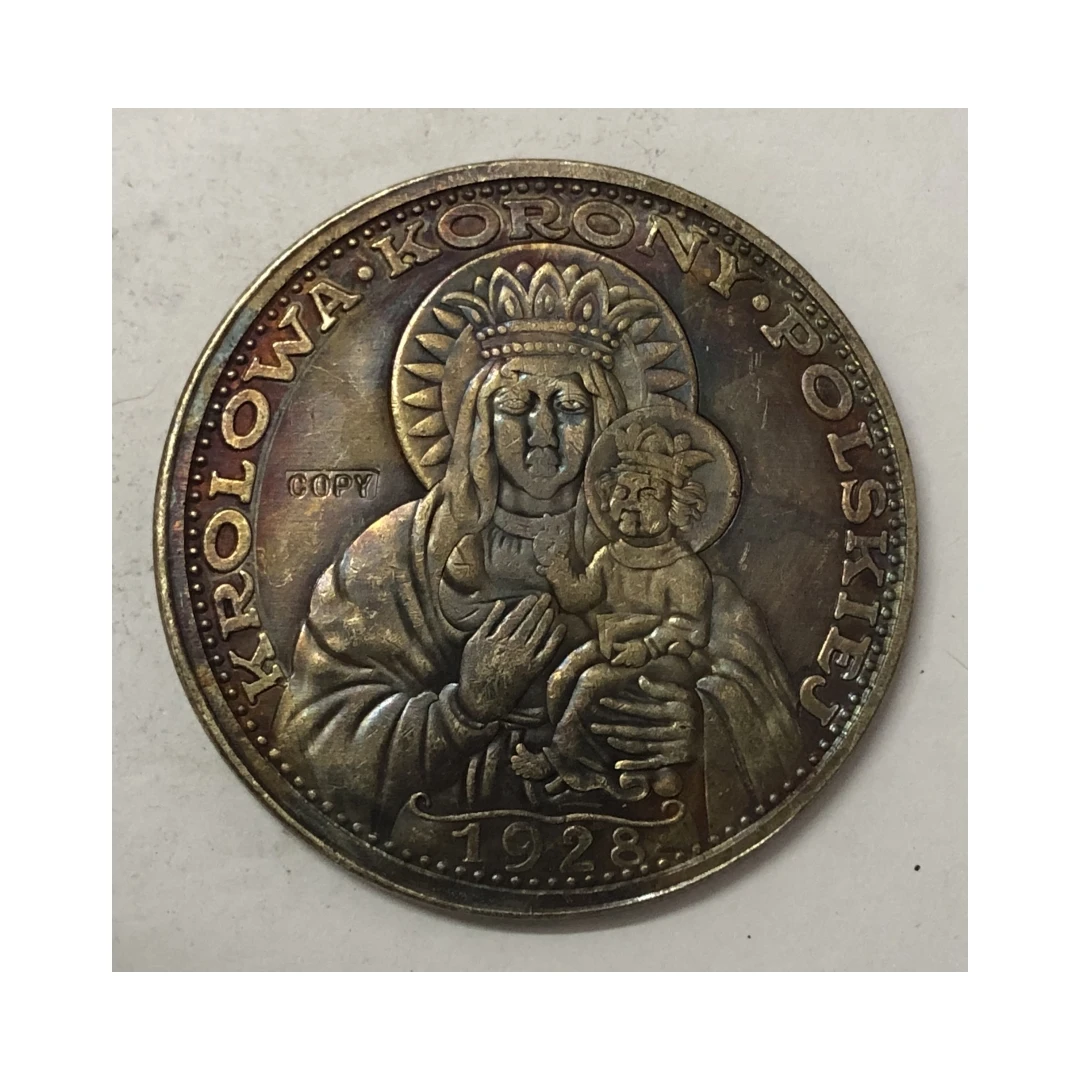 Poland 5 Zlotych Black Madonna of Czestochowa; Private lssue Re-strike Pt 1928 date Copy Coin