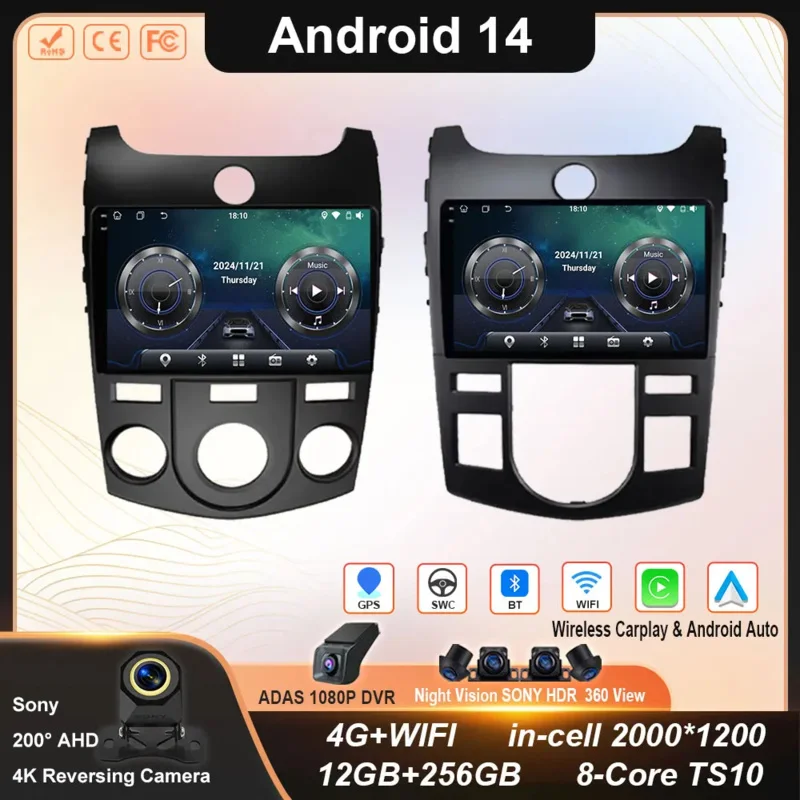 

Car Radio Android 14 Auto For KIA Forte Cerato 2008-2014 Multimedia Video Player GPS DVD Carplay Stereo Audio Head Unit WIFI+4G