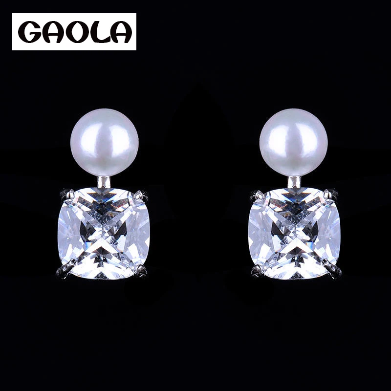 2015 New launched dangler pearl design silver plated pearl earring GLE4817