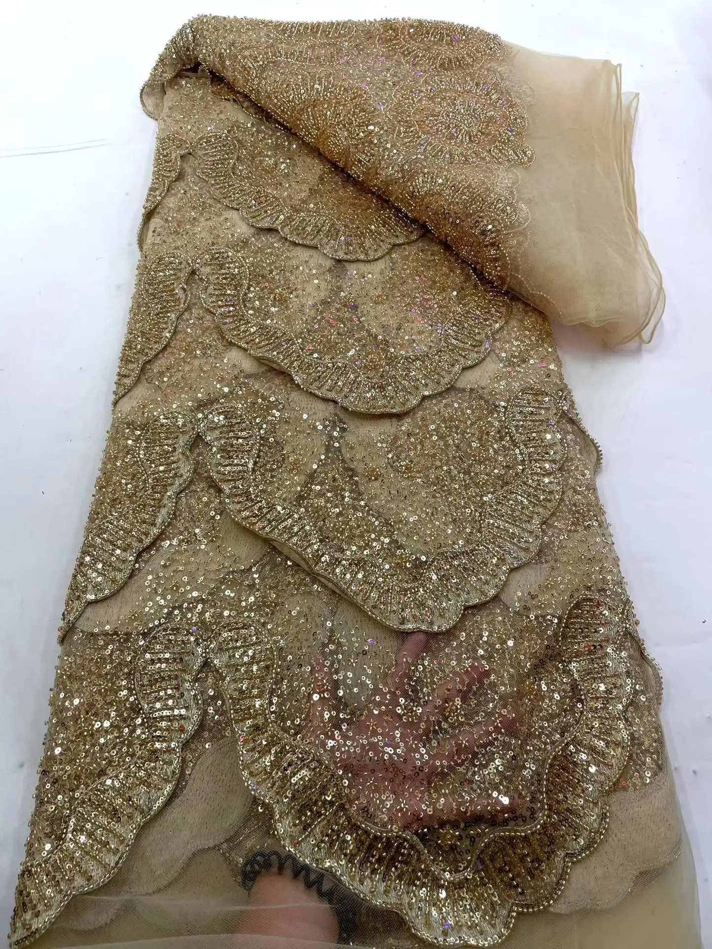 Wholesale African Glass Gauze Plate With Embroidered Beaded Tube Lace Fabric 2026 High Quality Nigerian Lace Fabrics For Wedding