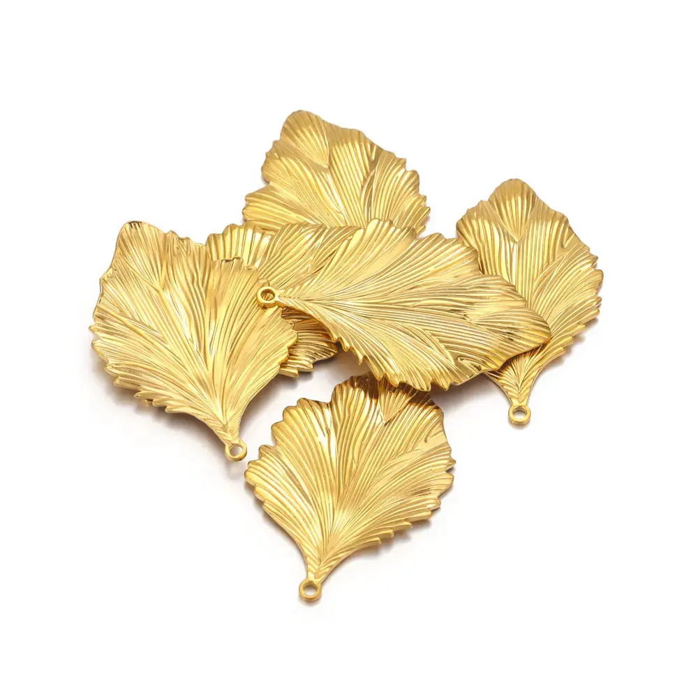 5pcs Stainless Steel Leaf Gold Plated Pendant Connectors for DIY Bracelet Necklace Craft Parts Jewelry Making Supplies Wholesale