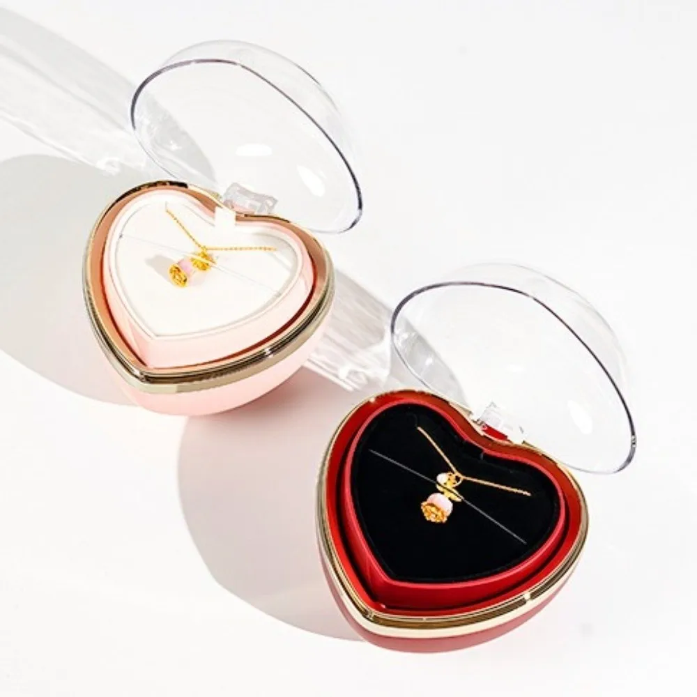 Romantic Preserved Flower Flip Ring Box Ring Display Heart Shape Valentine Gift Boxes Storage Box Jewelry