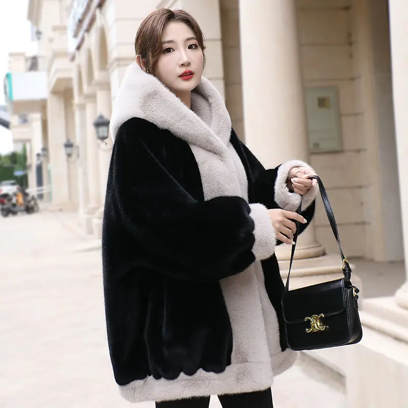 Hooded Fur Coat Winter Women Clothing Thickened Warm Faux Fur Jacket Luxury Brand Free Shipping Oversized Korean Outerwear New