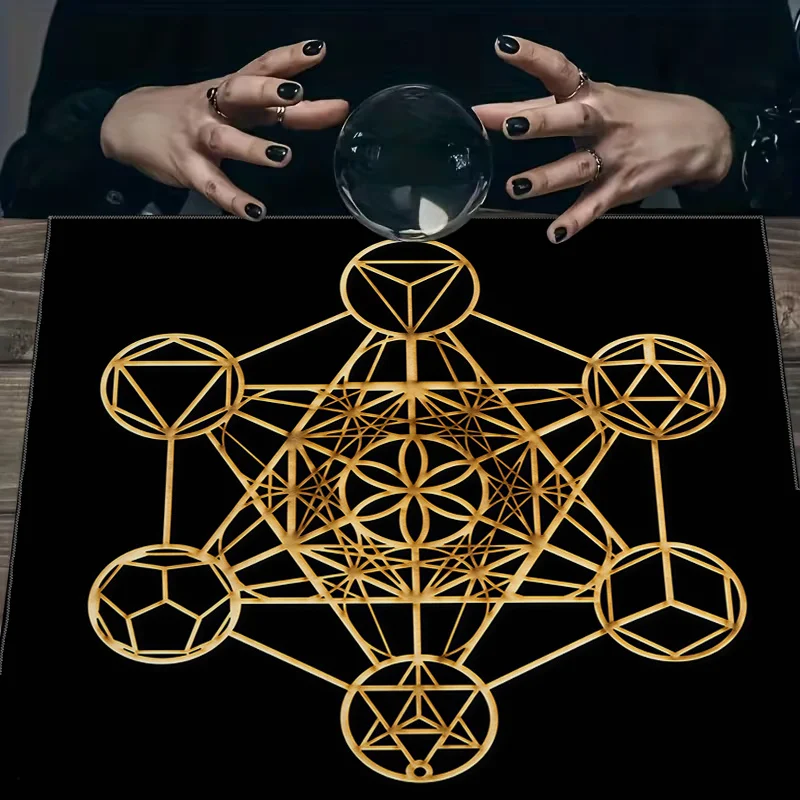 1pc Sacred Geometric Metatron's Cube Printed Card Tablecloth, Card Mat, Furniture Protector Table Cover, Coffee Table Cover
