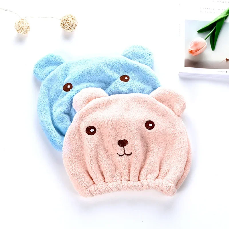 Cute Bear Bath Towel Dry Hair Cap Dry Quick Drying Lady Bath Towel Soft Shower Woman Turban Head Wrap Bathing Tools Shower Cap