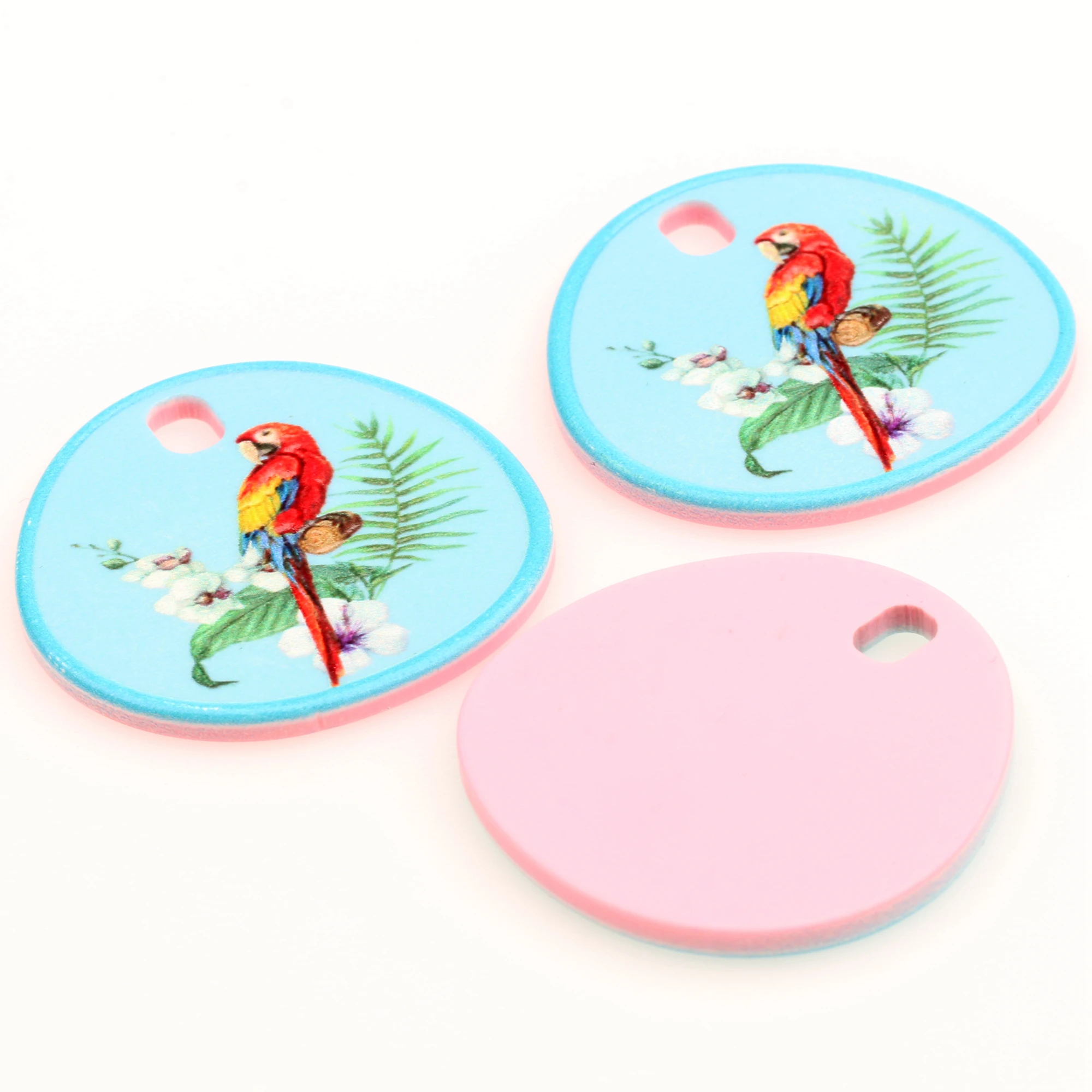 6pcs Printed Acrylic Charms,Geometry Flat Pendant,Bird Pattern Earring Parts,Earrings Findings,Jewelry Supplie ,ACL325-329