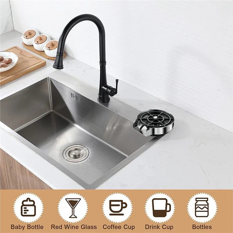 Metal Kitchen Sink Glass Rinser,Faucet Glass Rinser for Kitchen Sinks,Bottle Washer,Kitchen Sink Accessories EU