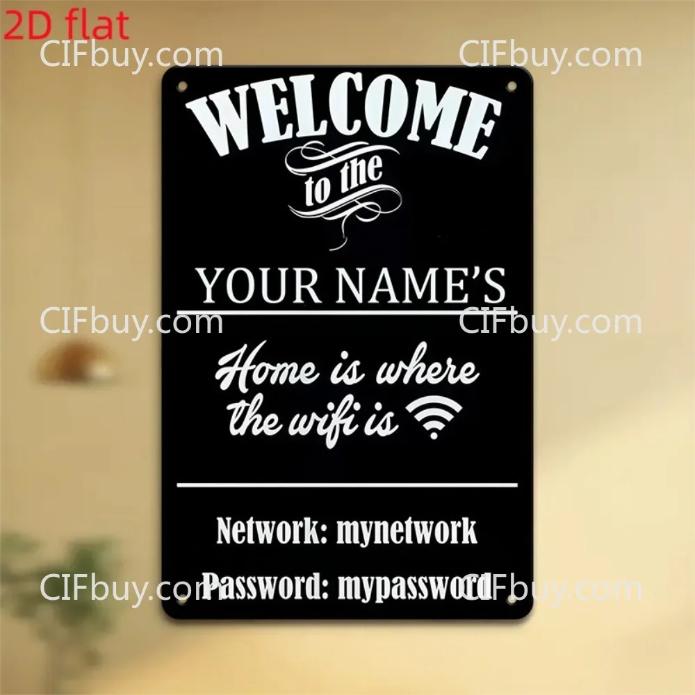 [2D Flat] 1pc Vintage WiFi Password Metal Sign Custom Name Home Network Info Wall Decor (Only For Decoration)