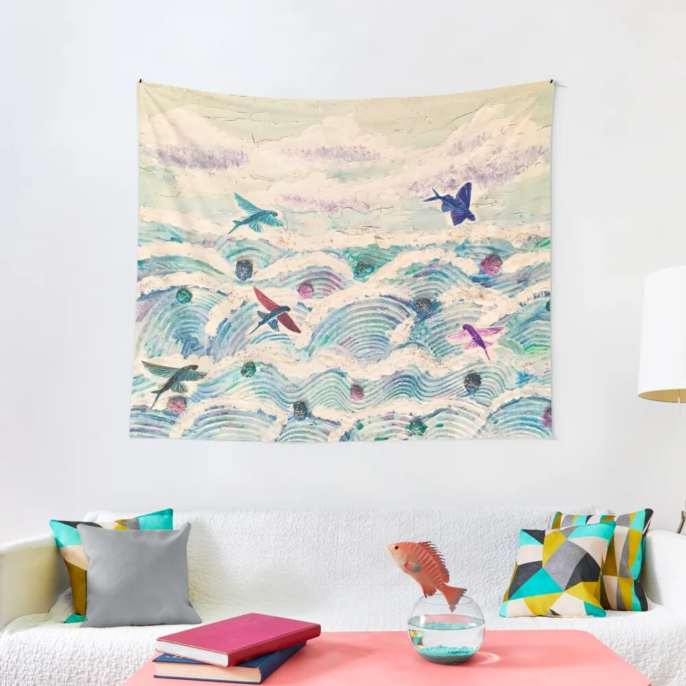 

Flying fish in abstract sea Tapestry Room Decoration Accessories Room Design Art Mural Korean Room Decor Tapestry