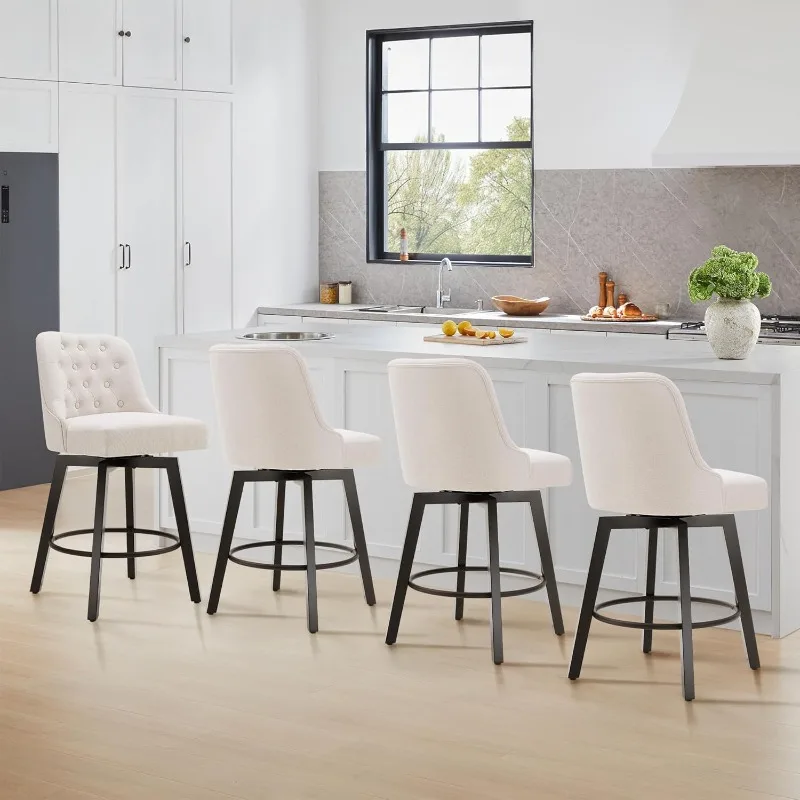 

Counter Height Swivel Barstools with Back,26" H Seat Height Upholstered Bar Stools for Kitchen Island,Set of 4,Beige Fabric