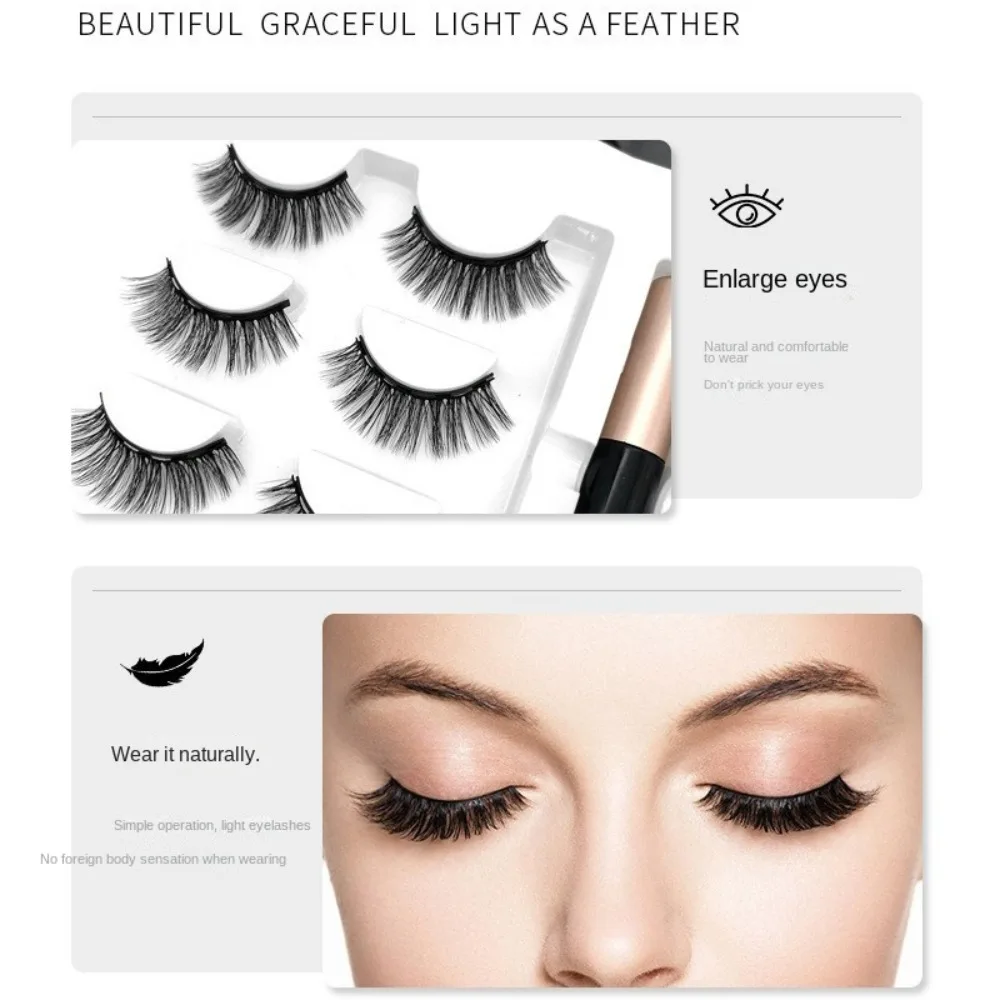 Eyeliner Magnetic Suction False Eyelashes Long Lasting Fluffy 3D Fake Lashes Set Reusable Makeup Glue Free False Eyelashes