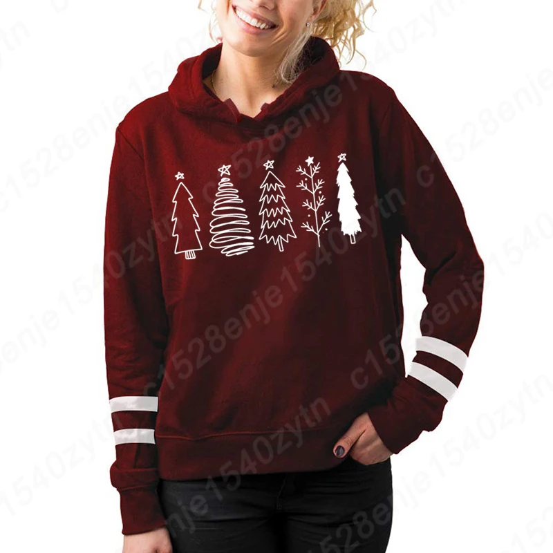 Popular Christmas Tree Print Hooded Hoodies Women Plus Size Sweatshirt Fashion Hooded Pullover Autumn And Winter Sweatshirt Tops