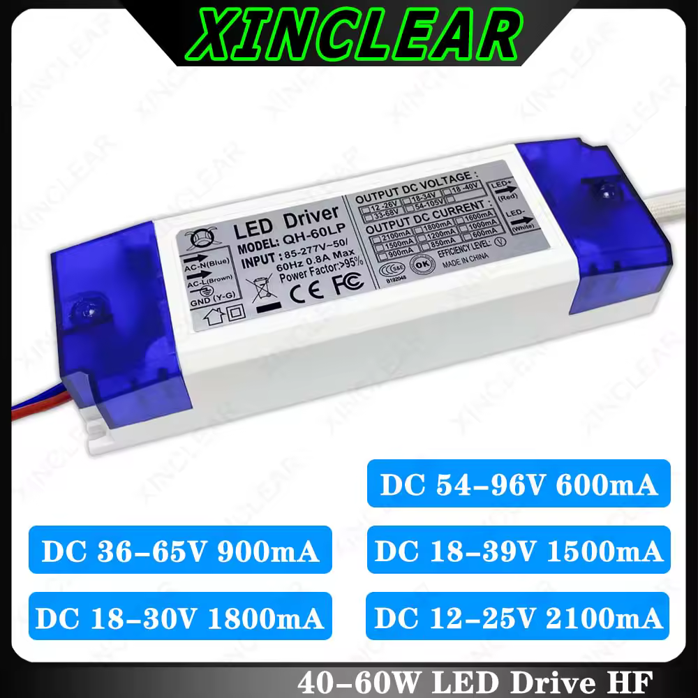 40W 45W 48W 50W 60W LED Driver DC54-96V 36-65V 18-39V 18-30V 12-25V 600mA 900mA 1500mA 1800mA 2100mA ספק כוח שנאי תאורה