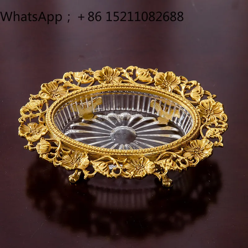 LLY high-end brass engraved soap box bathroom non-punching household high-end crystal glass soap box