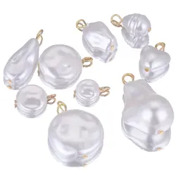 10pcs lot Round Heart Ball Imitation Pearl Charms Stainless Steel Cute Earrings Charm for Jewelry Making Materials Bracelet