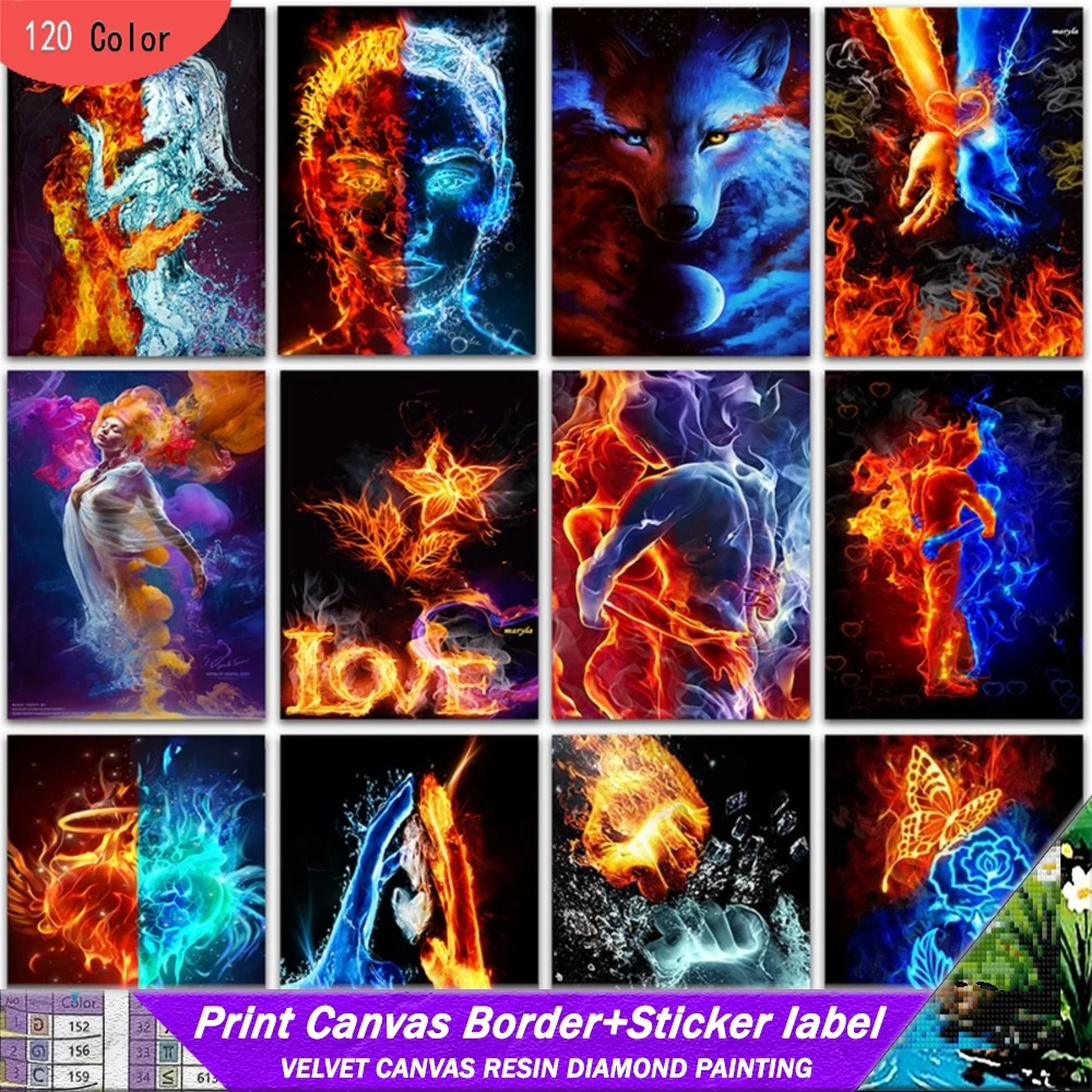 

5D 120 Ccolor смола алмазная живопись с набором наклеек пейзаж пламя животное волк цветок любовь бабочка мозаика вышивка крестом