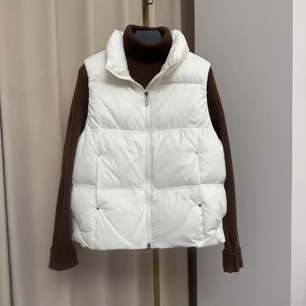 2024 New Down Vest Female Standing Collar Short Coat Loose White Down Jacket Vest Small European Down Jacket Women Sleeveless