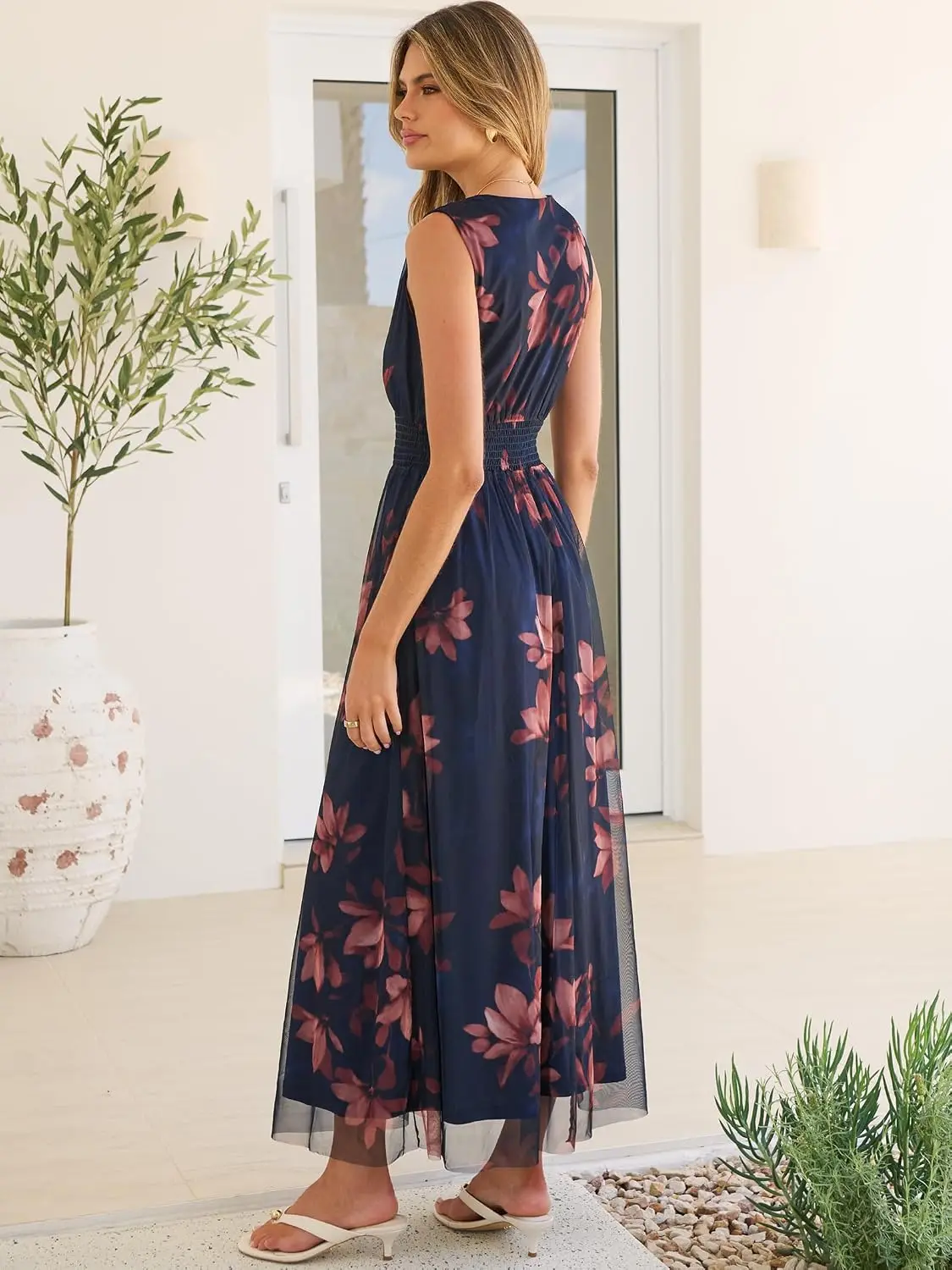 Women's Floral Tulle Wedding Guest Maxi Dress