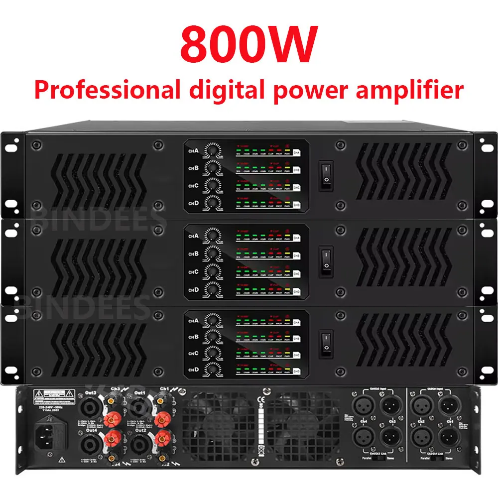 Professional High Power Digital Amplifier 800W*4 suitable for DJ Karaoke Stage Performance Church Home Outdoor Amplifier