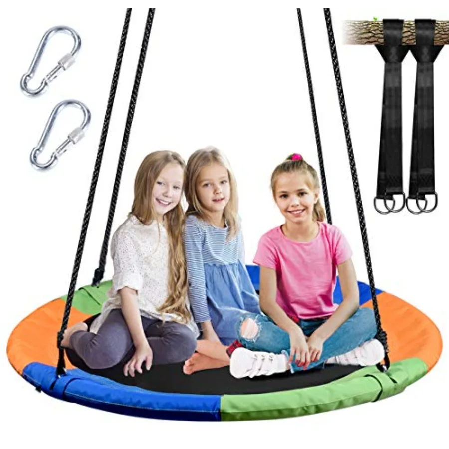 

40-дюймовые круглые качели-дискообразные для улицы с подвесными ремнями и регулируемыми веревками, простая сборка