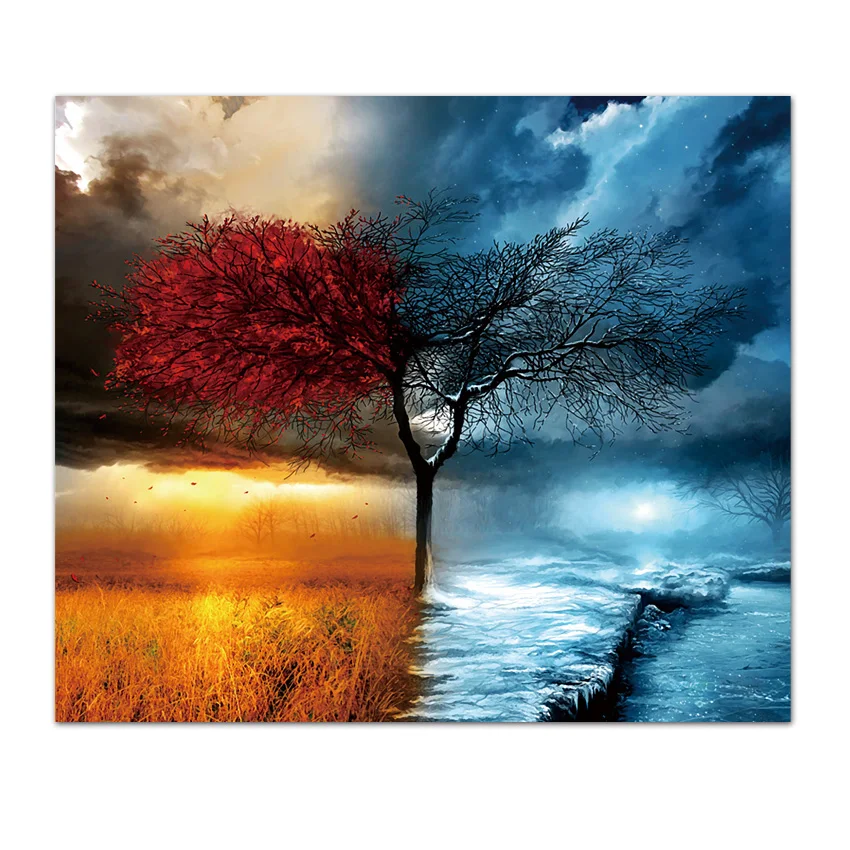Custom Peel and Stick Vinyl Wallpaper for Living Room Wall Papers Home Decor Season Autumn Winter Tree Walls Renovation TV Mural