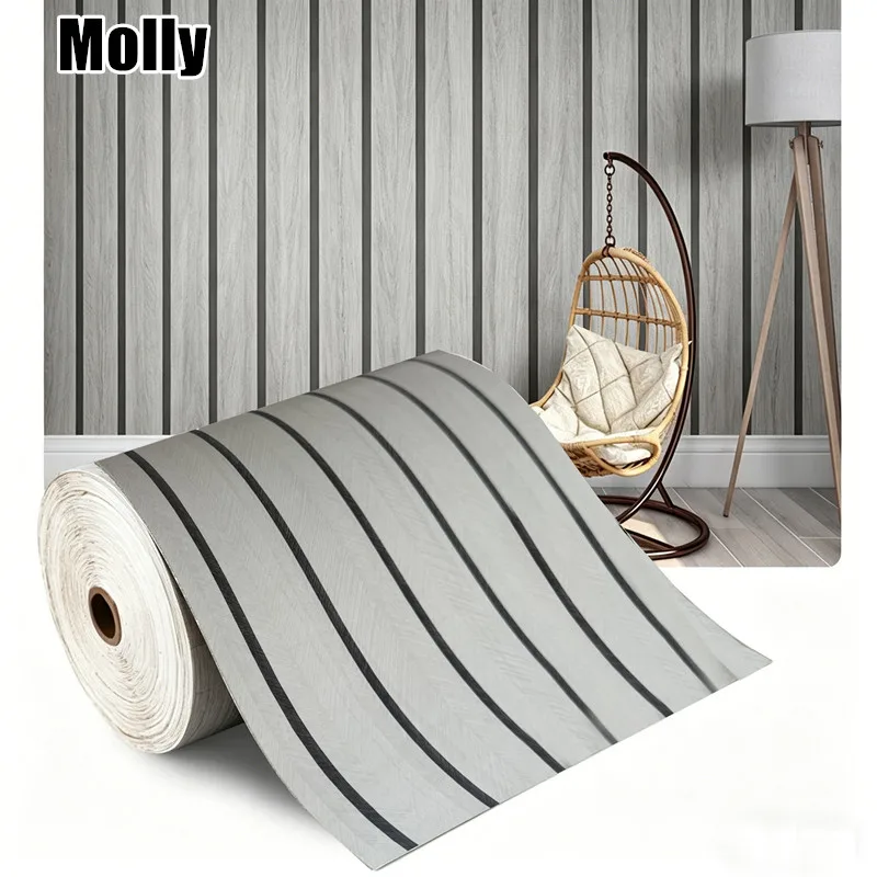 1/2/3 Rolls Self-Adhesive Flat Wood Grain Grid Wall Sticker for Living Room Bedrooms Hallways Ceilings Kitchen Wall Decoration