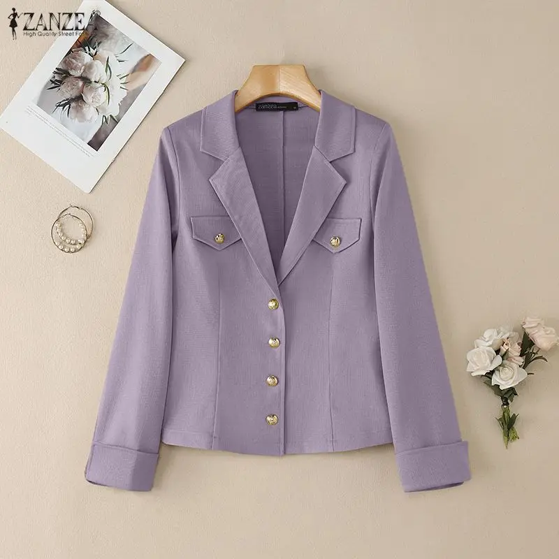 

ZANZEA женские французские шикарные твидовые куртки с лацканами и длинными рукавами на пуговицах, офисная одежда, пиджак, элегантные пальто, осенняя женская одежда 3XL