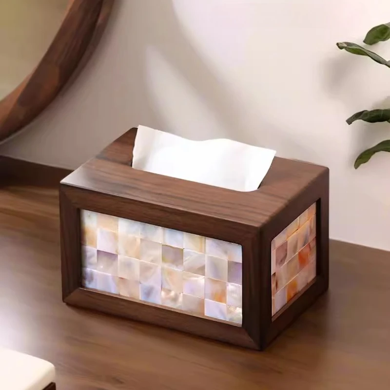 

Shell Solid Wood Tissue Box Living Room Desktop Tissue Boxes Dining Room Napkin Storage Case Retro Home Decoration Ornaments
