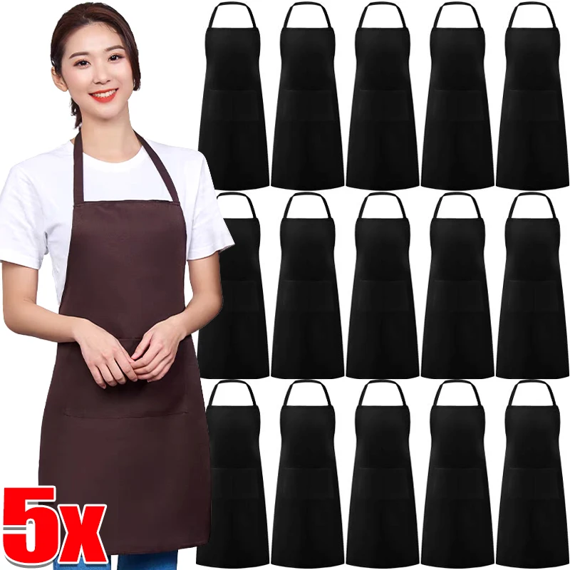 5/1Pcs Bib Apron Cooking Kitchen Unisex Black Red Yellow Aprons for Women Men Chef Home Kitchen Cooking BBQ Baking Accessories