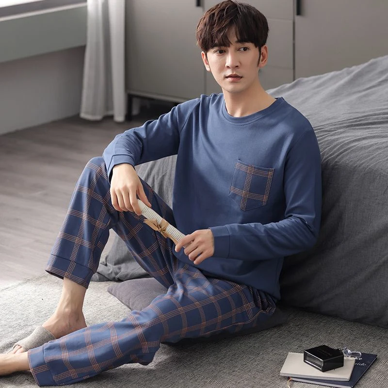 Plus Size Long Sleeve Cotton Pajama Sets for Men 2025 Spring Korean Loose Sleepwear Pyjama Male Loungewear Homewear Home Clothes