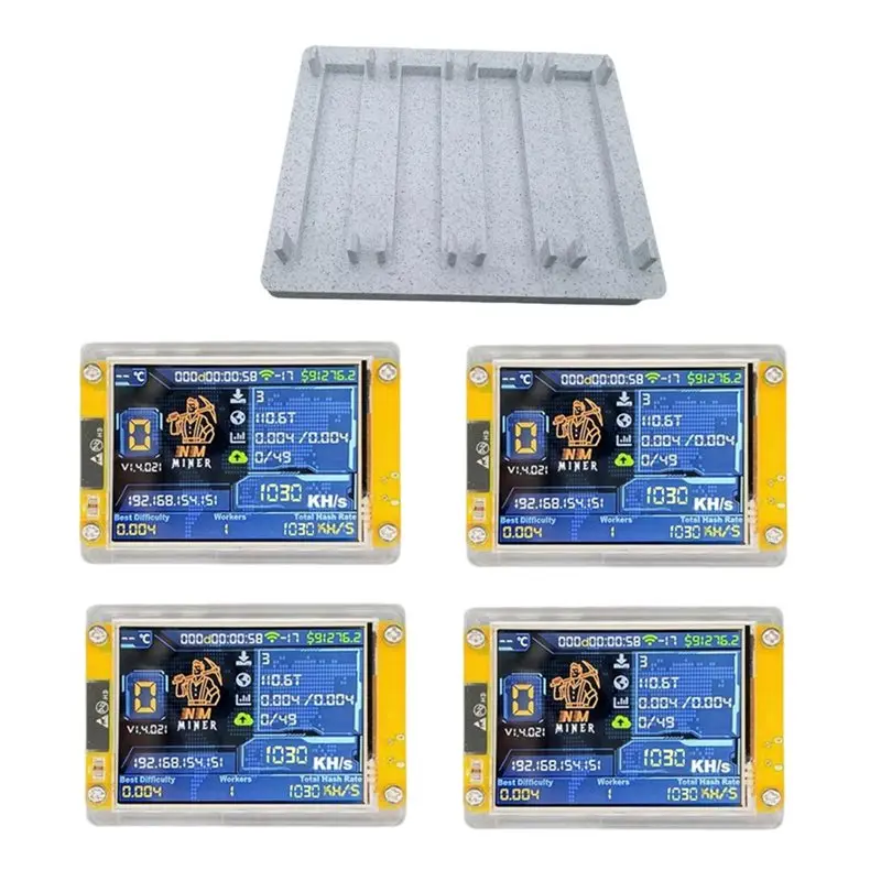 Nerdminer + 4 emplacements support amélioré 4X 1030KH/S Bitcoin Crypto Miner 2.8 pouces Loterie d'affichage intelligent