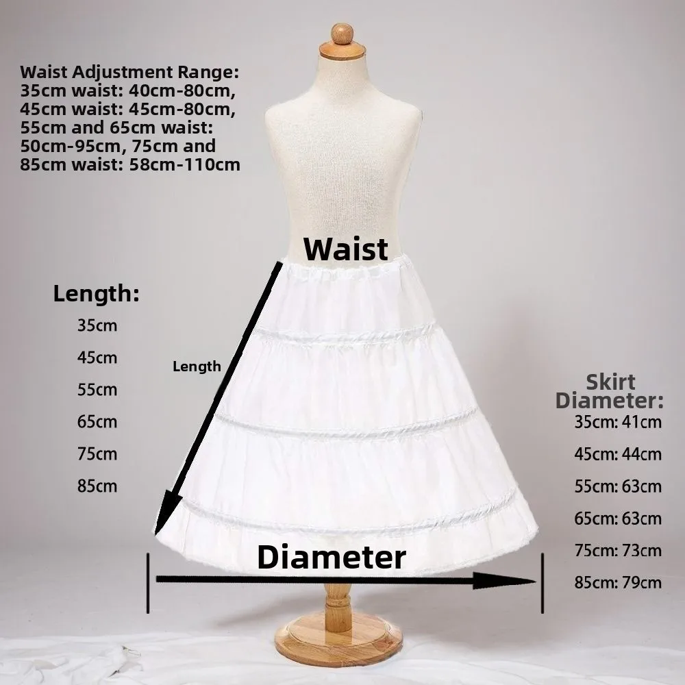 Lace Children Petticoat 3 Hoops One Layer Lolita Petticoat Elastic Waist Lightweight Bride Wedding Dress Lining Ball Gown