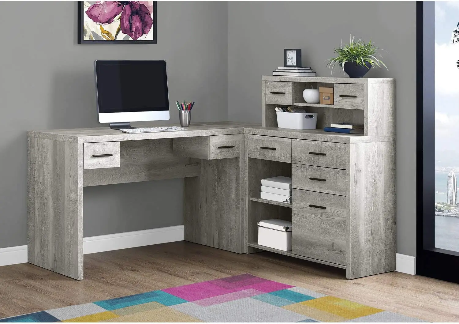 Computer Desk L-Shaped - Left Or Right Set- Up - Corner Desk With Hutch 60