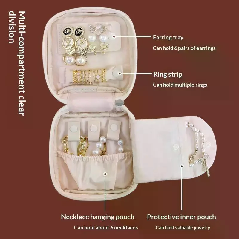 Travel Luxury Mini Jewelry Organizer Bag Multiple Lattice Scratch-Proof Bracelets & Rings Compact Storage Pouch 1PC Portable