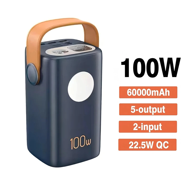 

Power Bank PD100W 60000mAh USB C Portable Fast Charging External Spare Battery Large Capacity Powerbank for Laptop IPhone 15