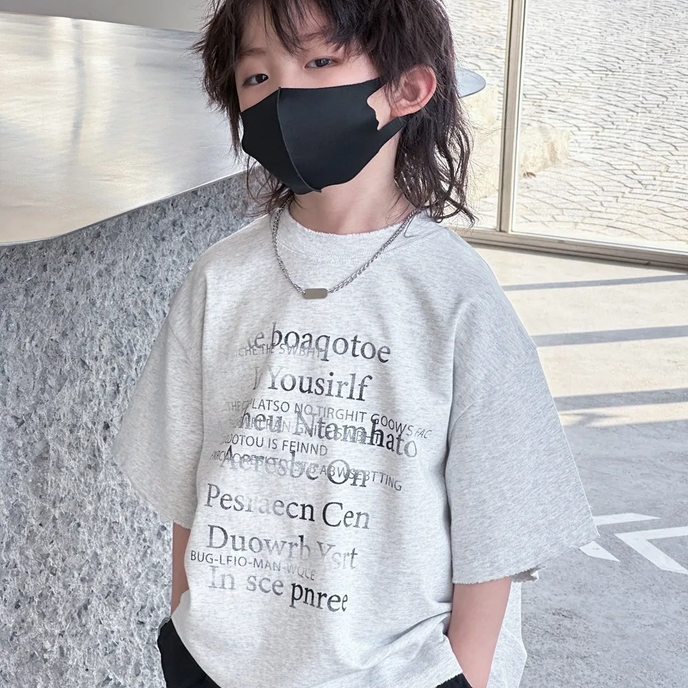 Korea Short T-shirt For A Boy Children's Tops Boys Clothes 6yrs To 12yrs Teenage T-shirts Summer Clothing Teenagers Sleeve Tee